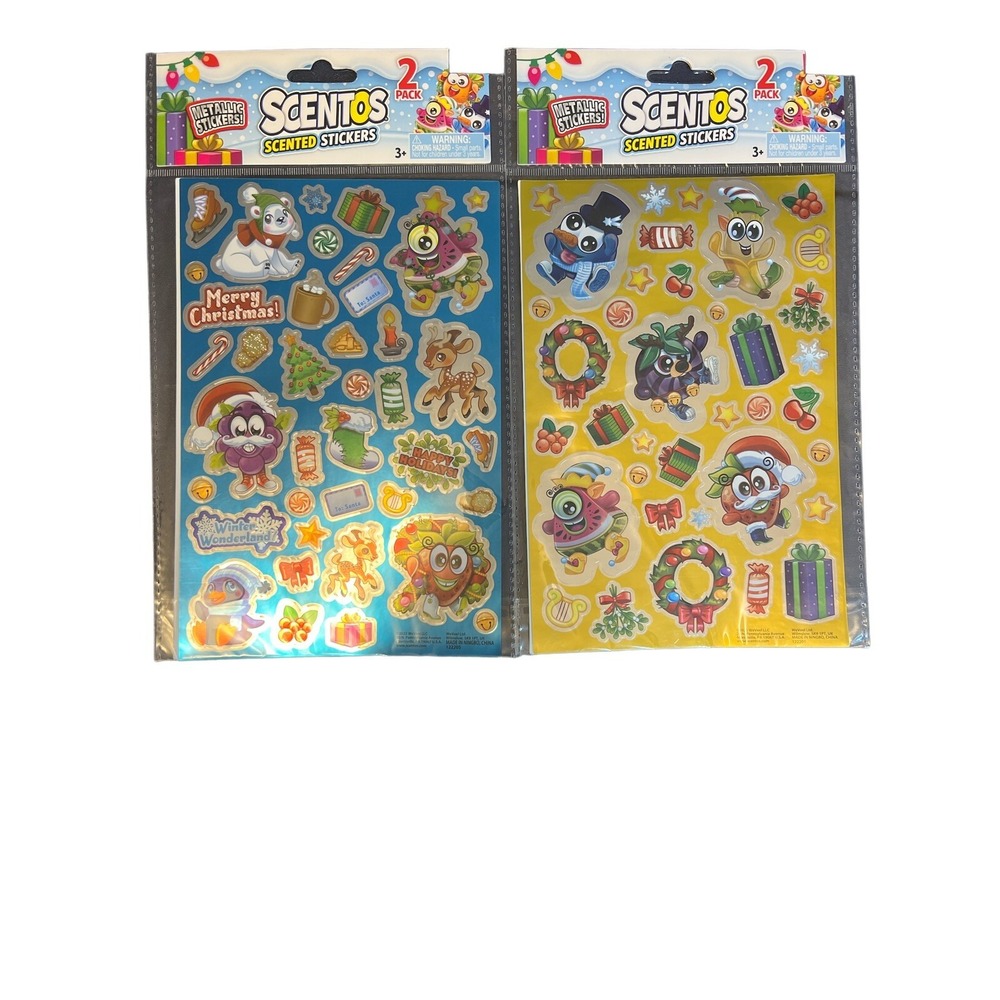 2 pks of 2 sheets Scentos Christmas scented‎ glitter stickers stocking stuffer